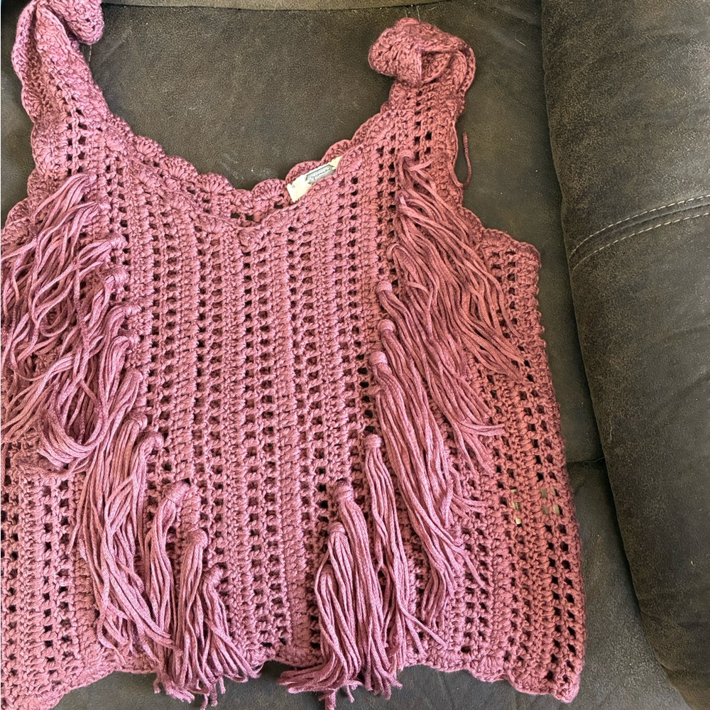 Crochet Fringe Tank Top - Purple